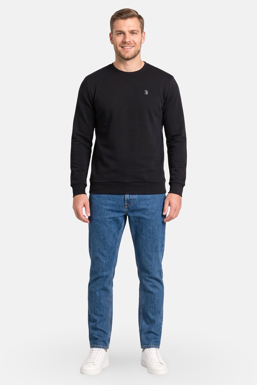 Men Crew Neck Embroidered Logo Long Sleeve Sweatshirt, Black