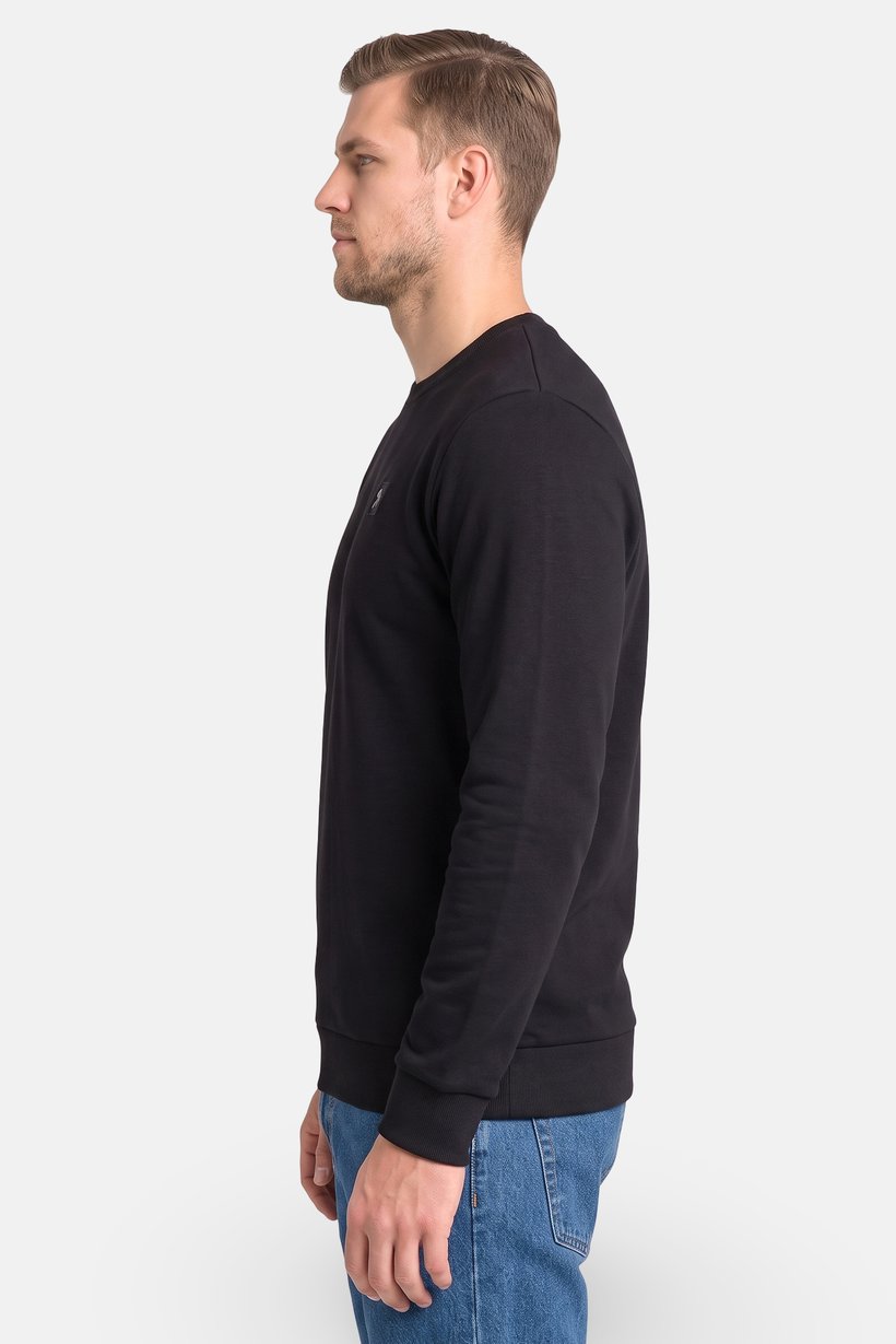 Men Crew Neck Embroidered Logo Long Sleeve Sweatshirt, Black