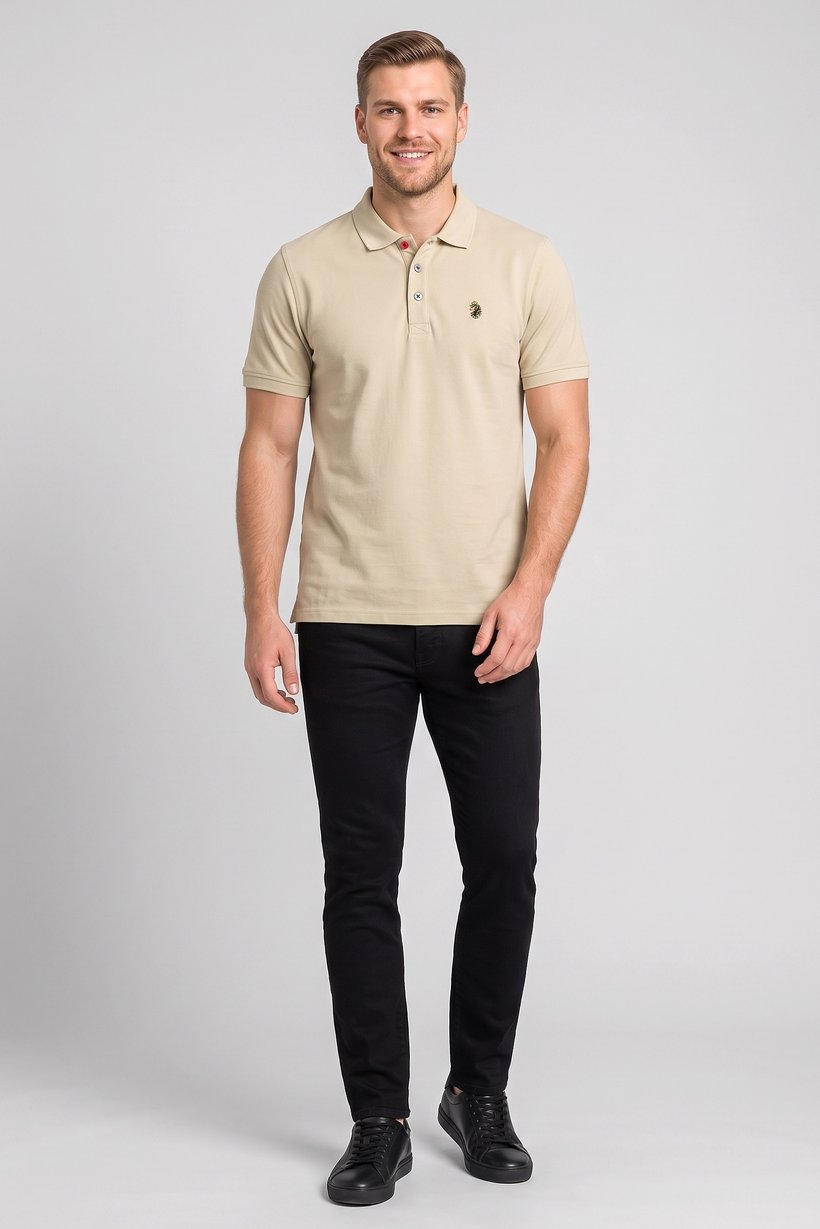 Men Sportswear Fit Short Sleeve Outdoor Polo Shirt, Beige