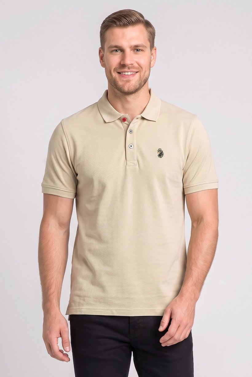 Men Sportswear Fit Short Sleeve Outdoor Polo Shirt, Beige