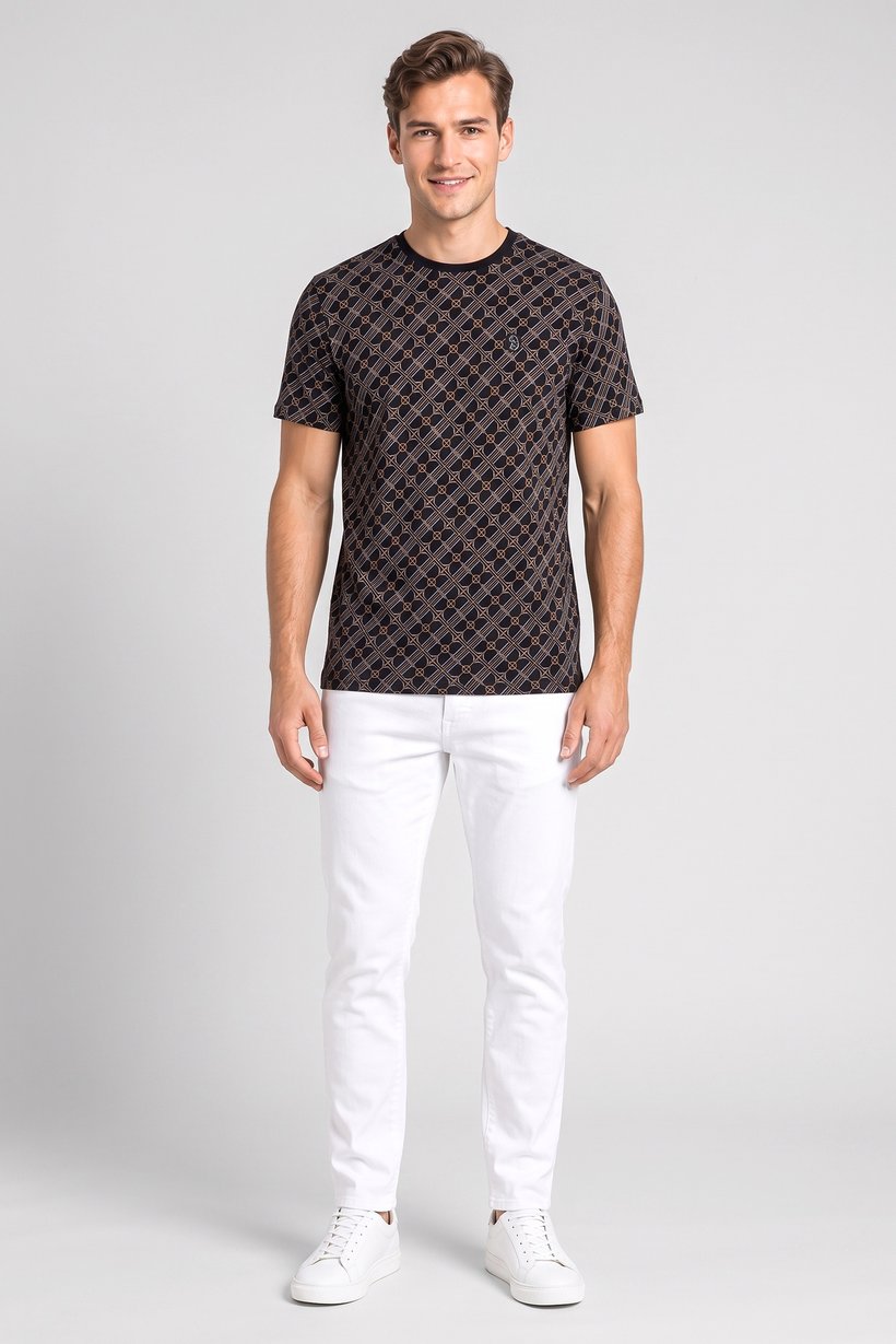Men Crew Neck Short Sleeve Allover Print T-Shirt, Multicolor