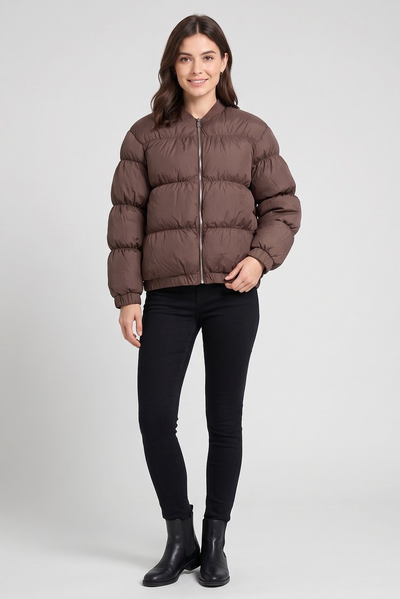 Women Quilted Puffer Jacket, Brown