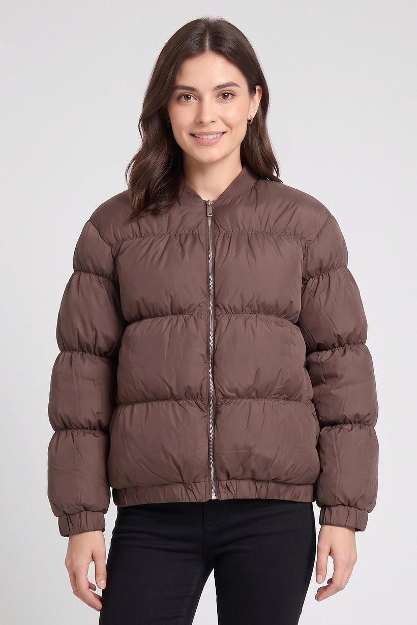 Women Quilted Puffer Jacket, Brown