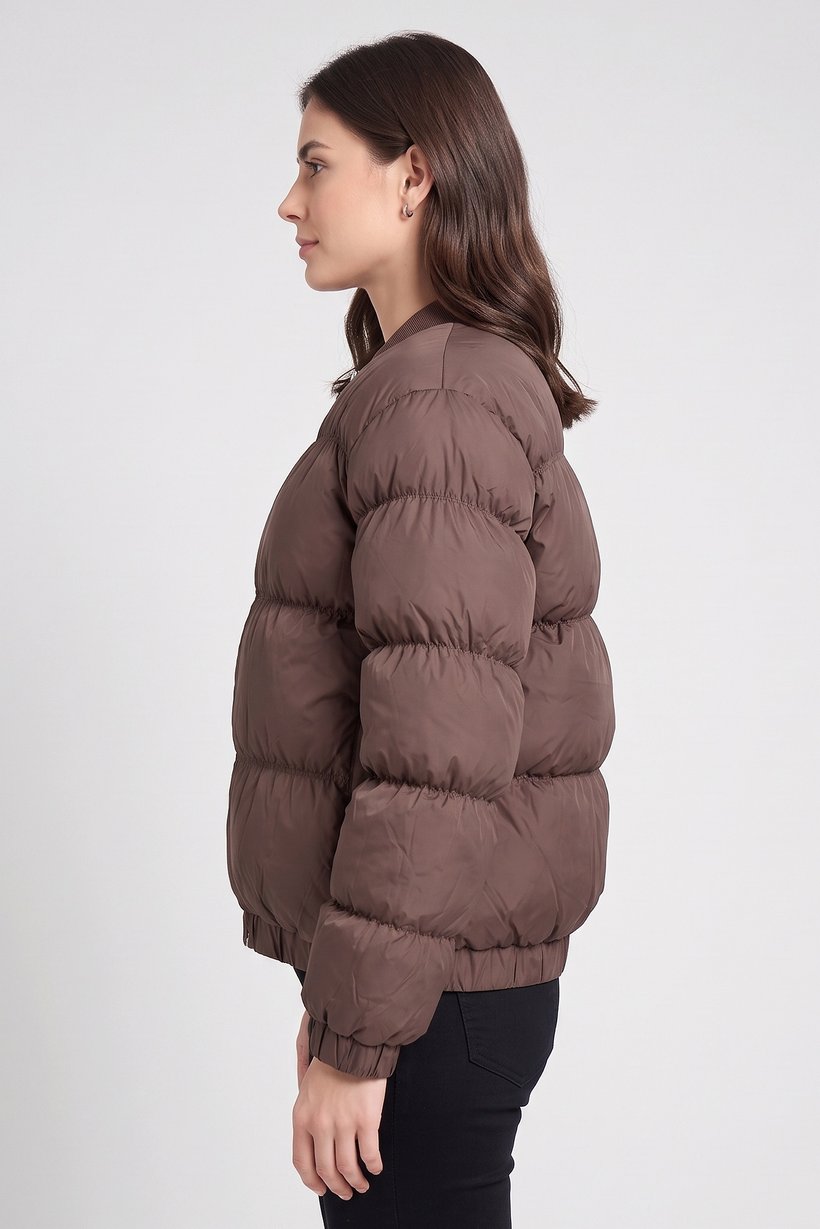 Women Quilted Puffer Jacket, Brown