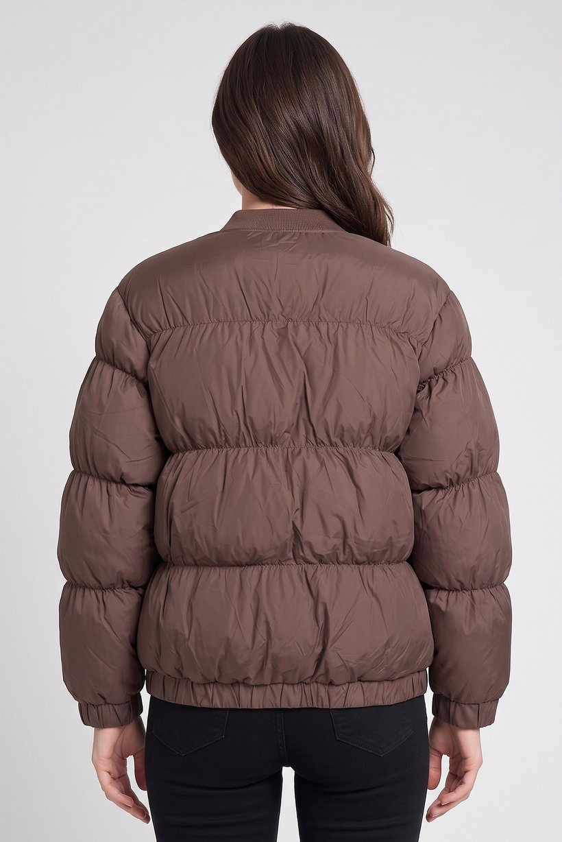 Women Quilted Puffer Jacket, Brown
