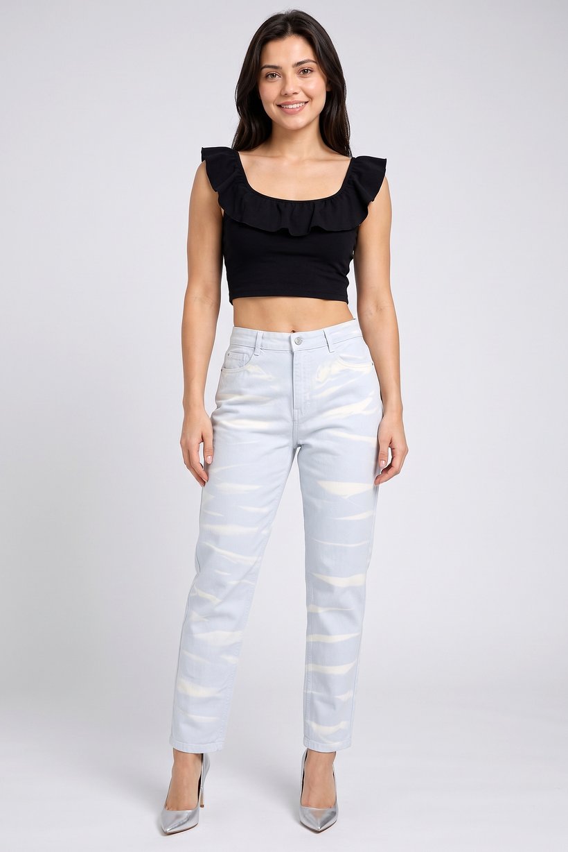 Women Regular Fit Tie Dye Non-Stretchable Jeans, Light Blue