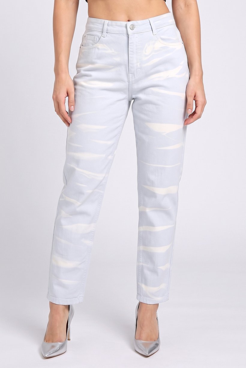 Women Regular Fit Tie Dye Non-Stretchable Jeans, Light Blue