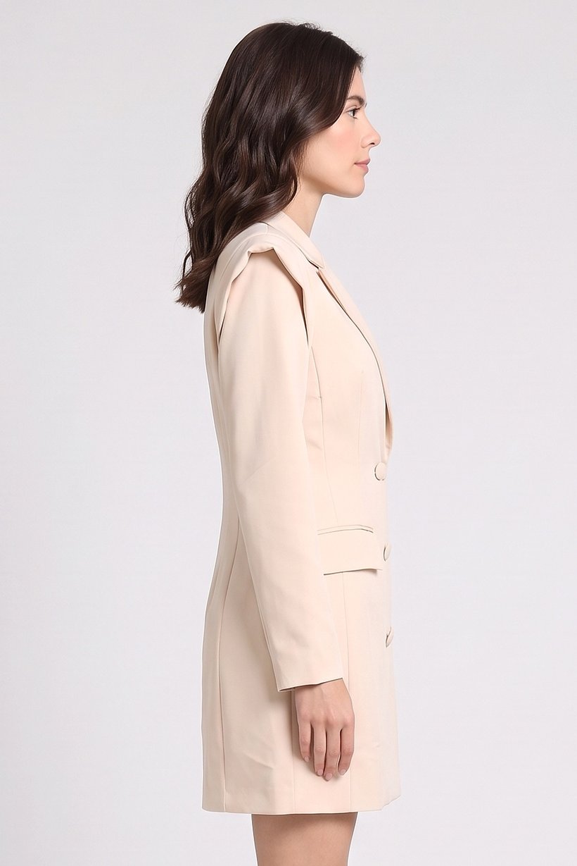 Women Solid Blazer Dress, Cream