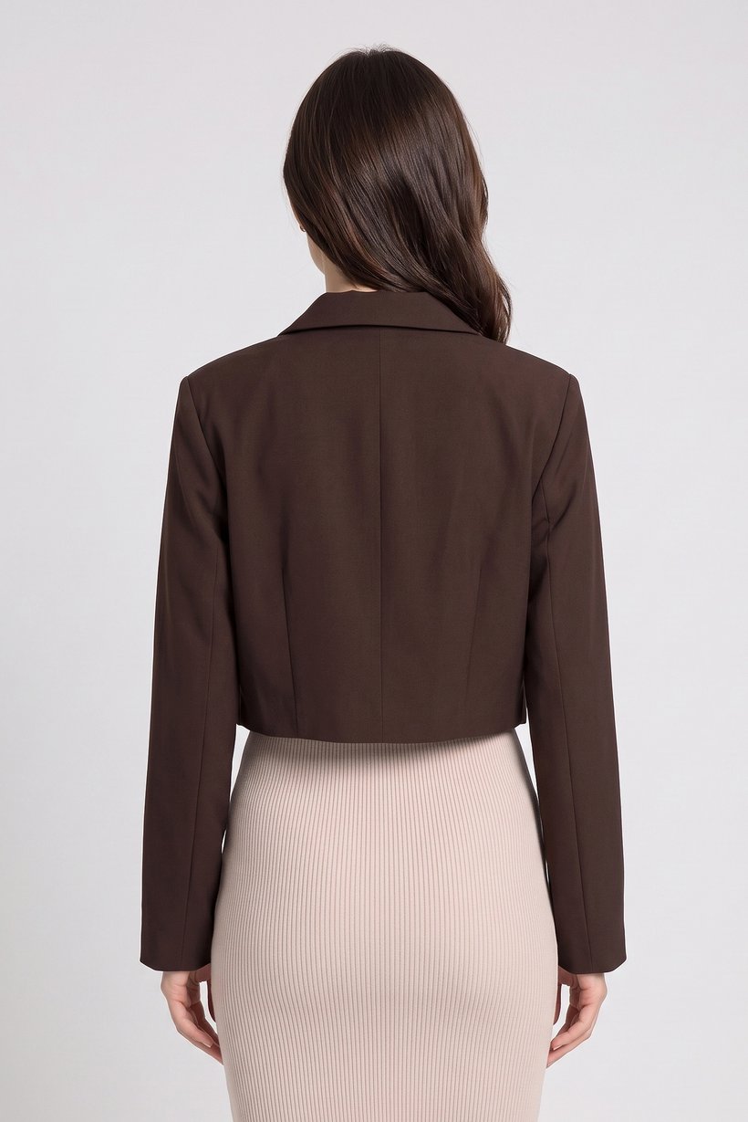 Women Regular Fit Solid Crop Blazer, Dark Brown