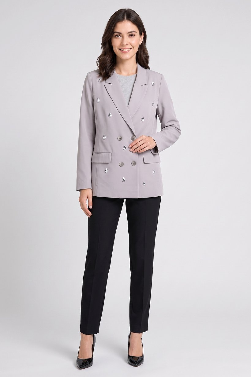 Women Regular Fit Textured Casual Blazer, Grey