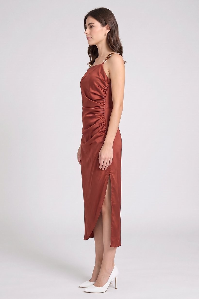 Women Plain Midi Dress, Rust
