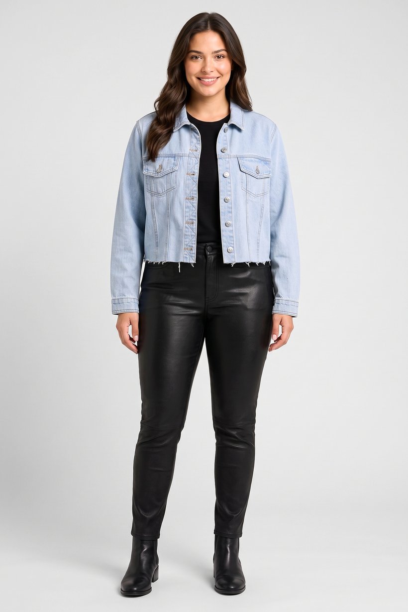 Women Plus Size Washed Denim Jacket, Light Blue