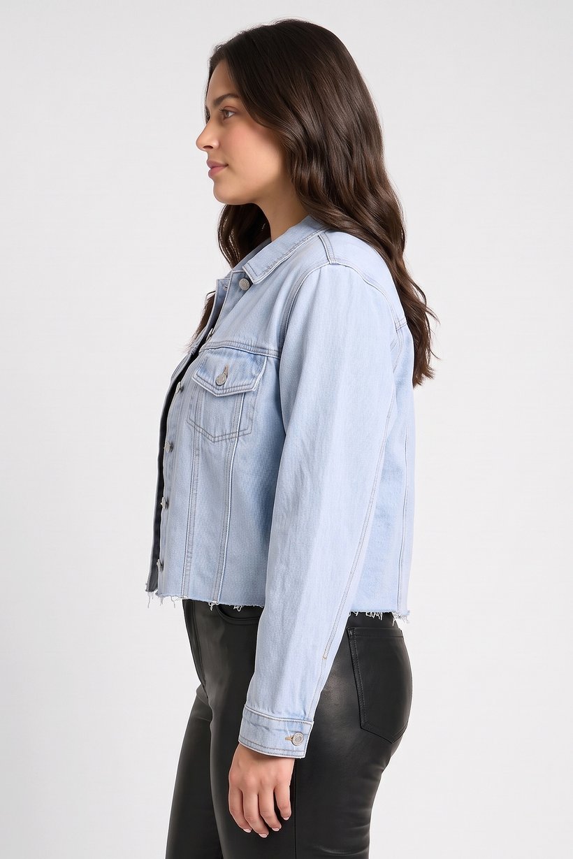 Women Plus Size Washed Denim Jacket, Light Blue