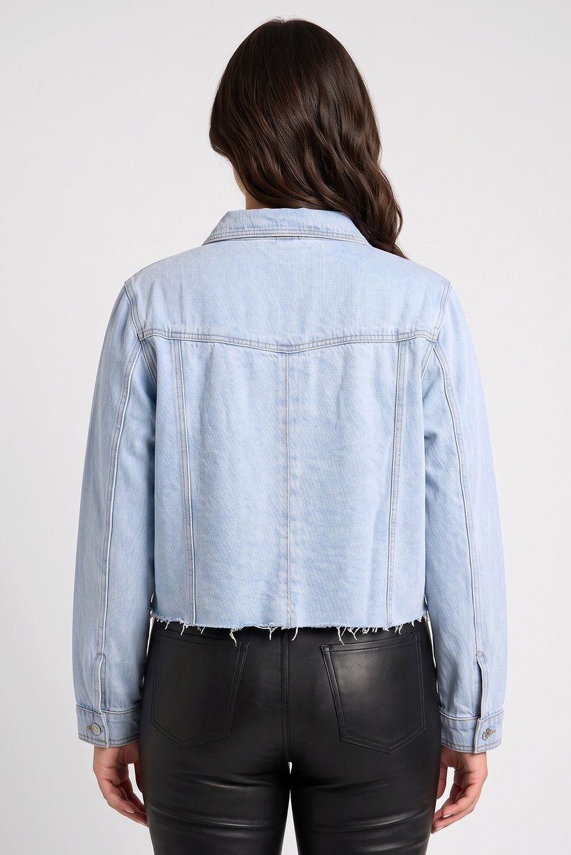 Women Plus Size Washed Denim Jacket, Light Blue