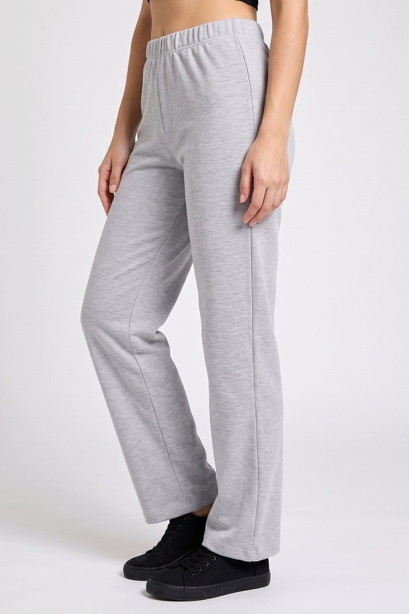 Women Regular Fit Heather Wide Leg Pants, Grey