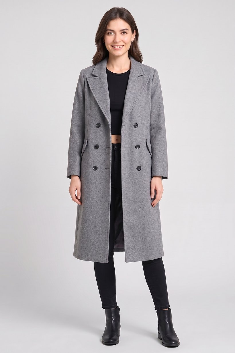 Women Textured Trench Coat, Grey