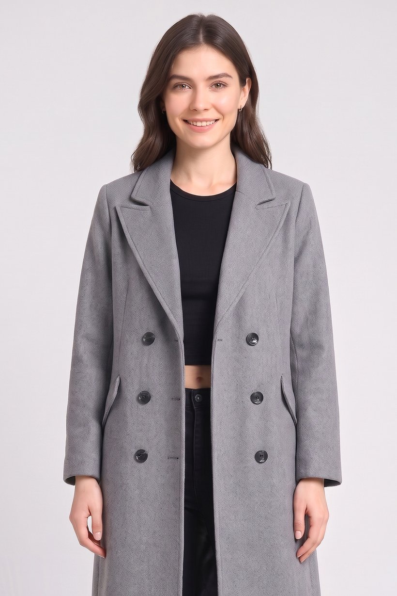 Women Textured Trench Coat, Grey