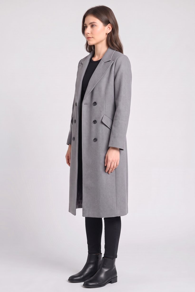 Women Textured Trench Coat, Grey