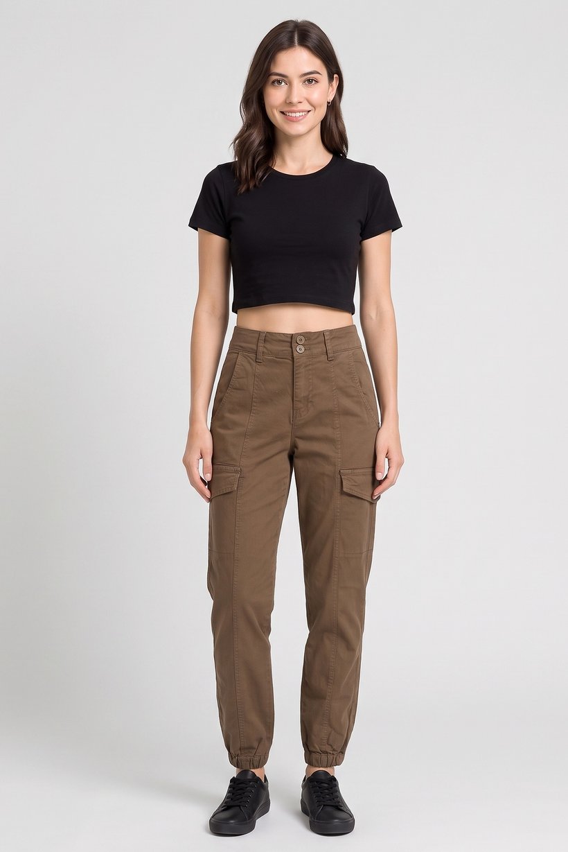 Women Regular Fit Solid Cargo Pants, Dark Olive