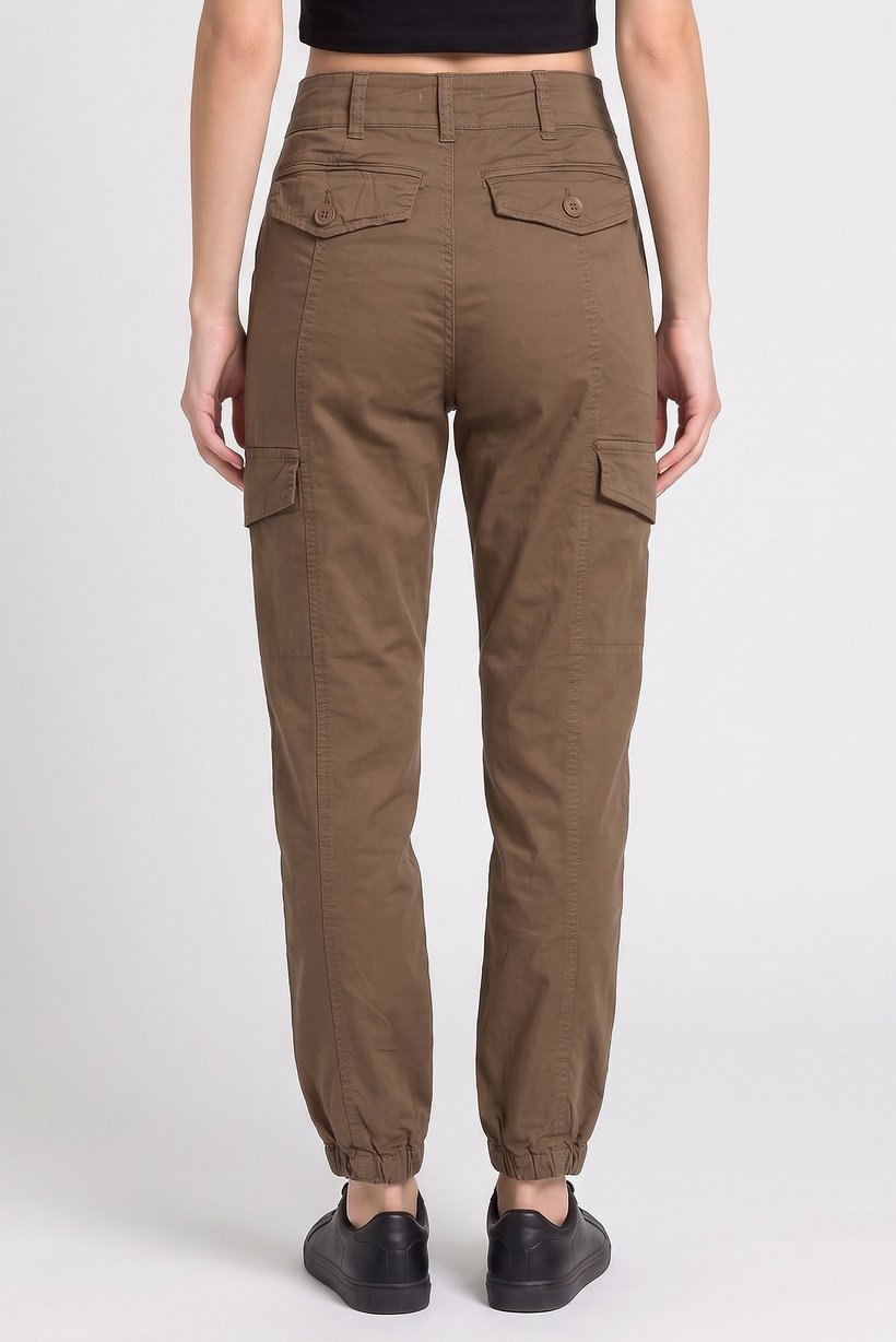 Women Regular Fit Solid Cargo Pants, Dark Olive