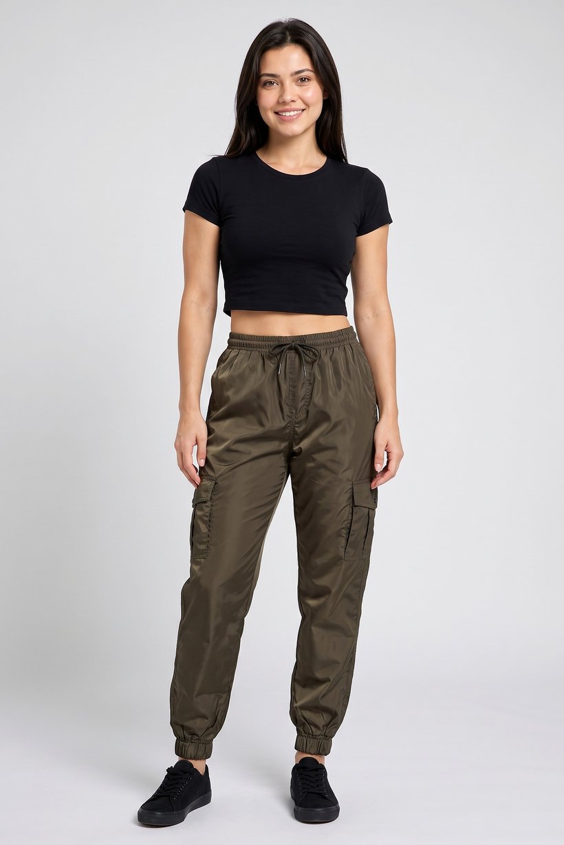Women Regular Fit Solid Cargo Pants, Dark Olive