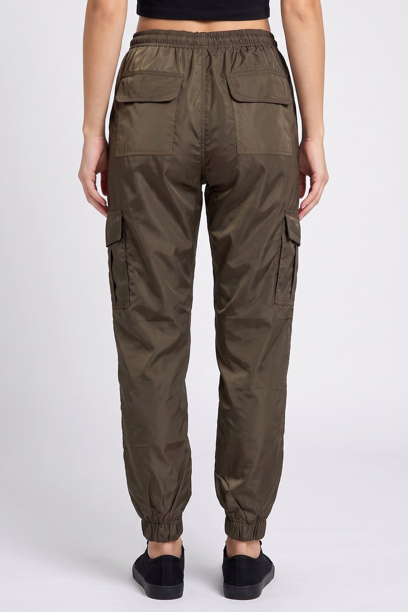 Women Regular Fit Solid Cargo Pants, Dark Olive