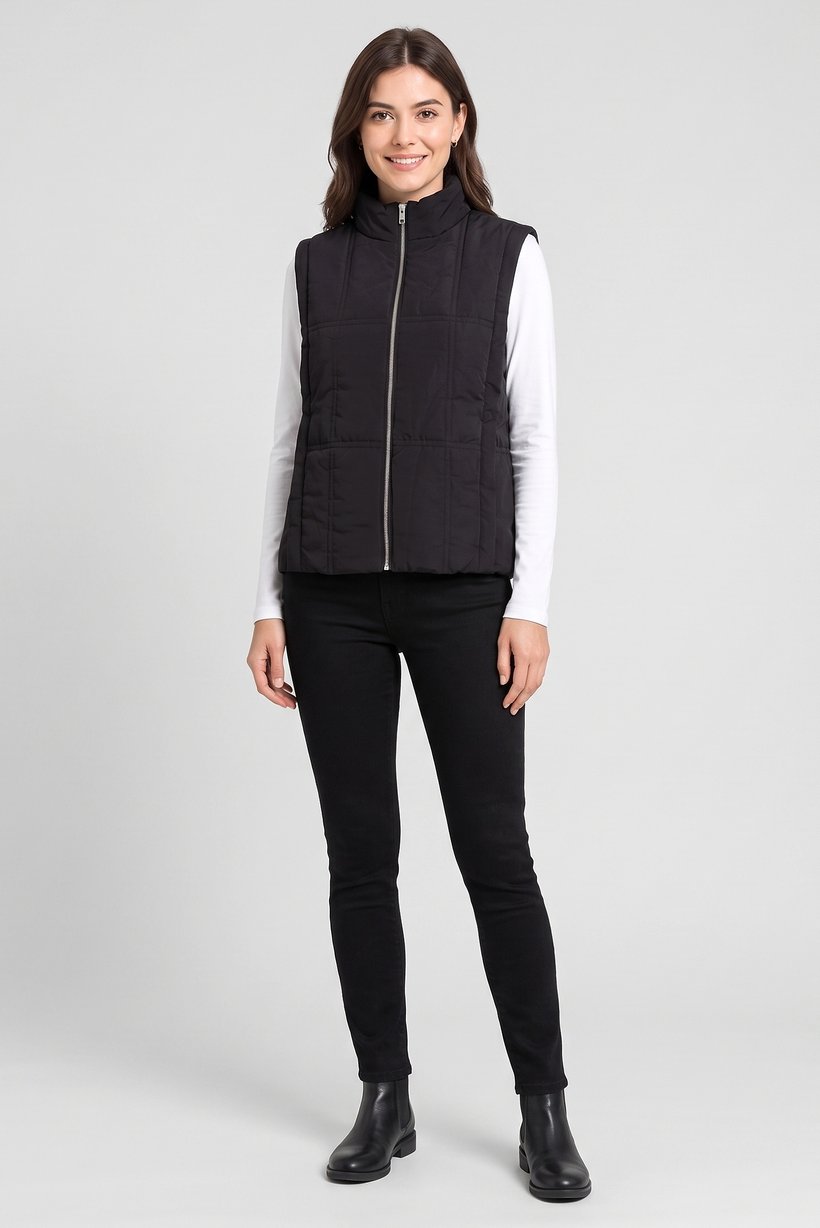 Women Quilted Vest Jacket, Black