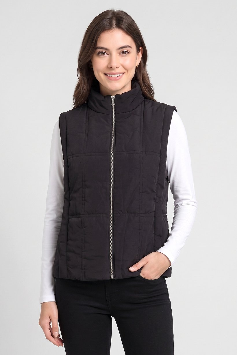 Women Quilted Vest Jacket, Black