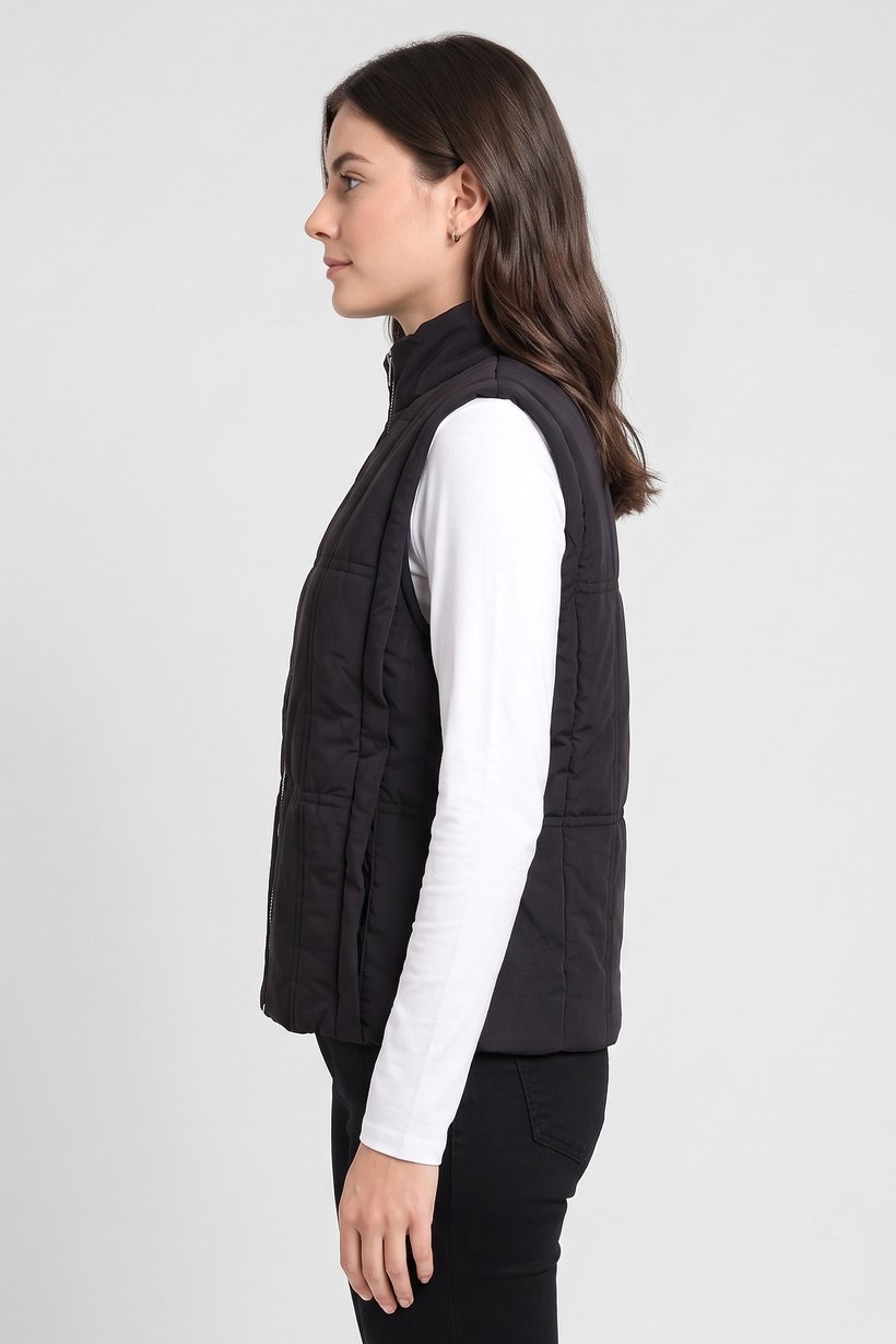 Women Quilted Vest Jacket, Black