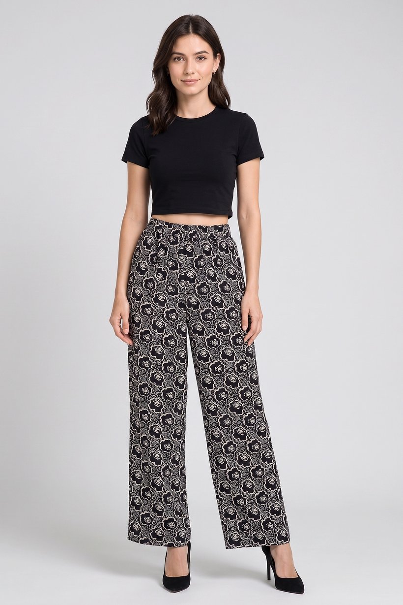 Women Regular Fit Floral Print Wide Leg Pants, Multicolor