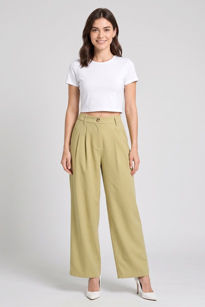 Women Regular Fit Solid Straight Leg Pants, Light Green