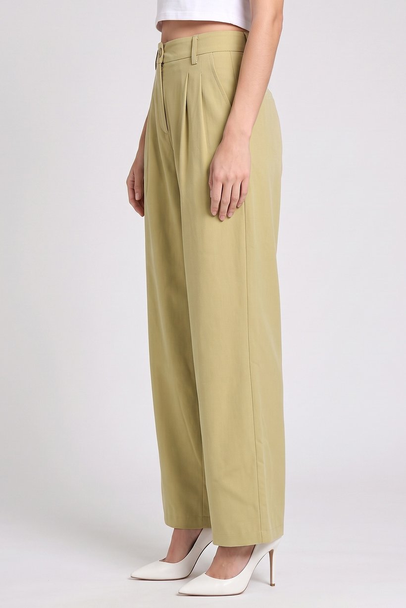 Women Regular Fit Solid Straight Leg Pants, Light Green
