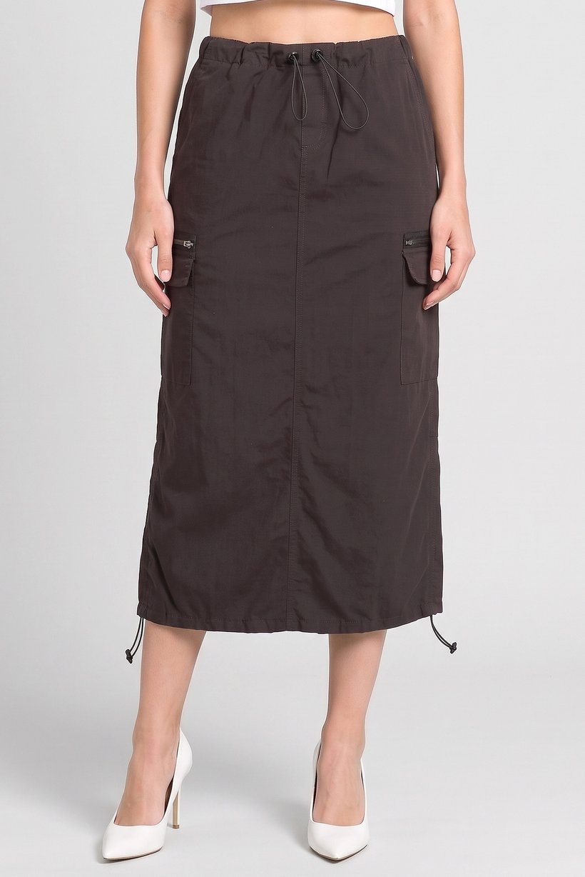 Women Solid Midi Skirt, Charcoal