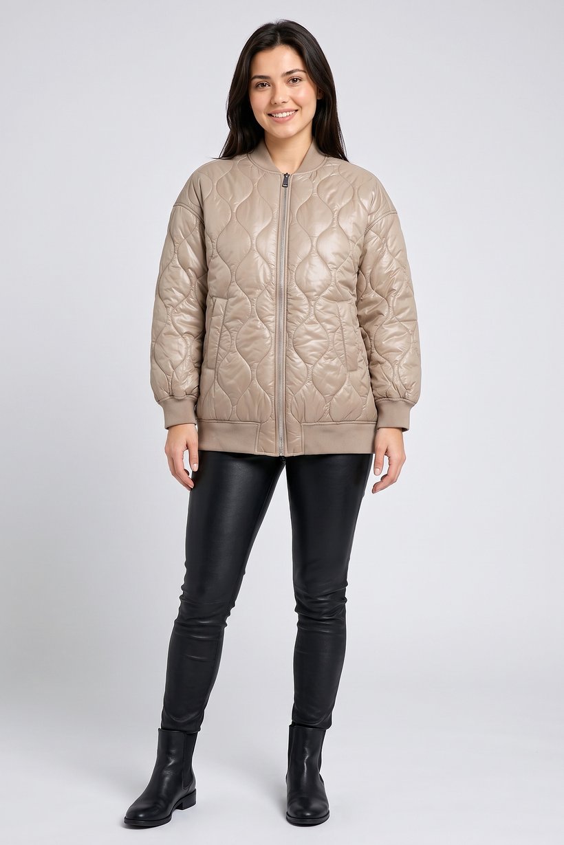 Women Quilted Puffer Jacket, Beige