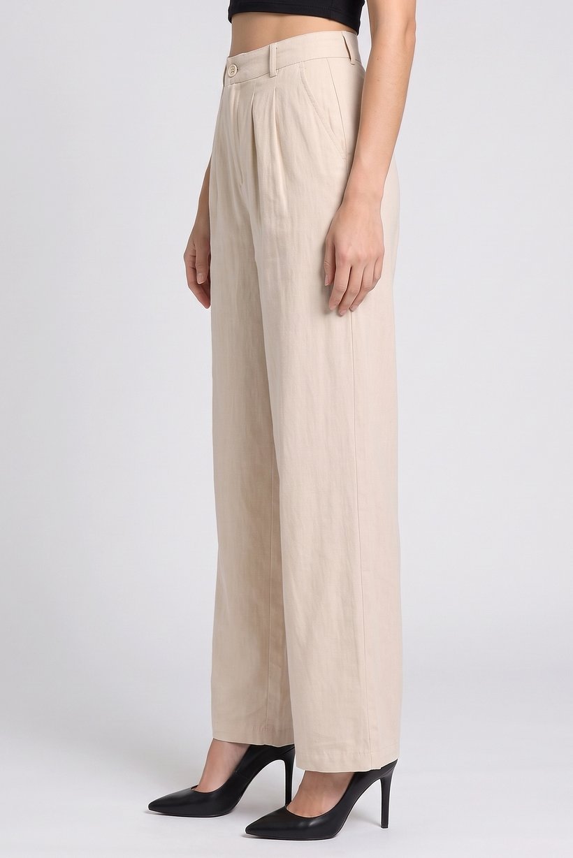 Women Regular Fit Solid Straight Leg Pants, Beige