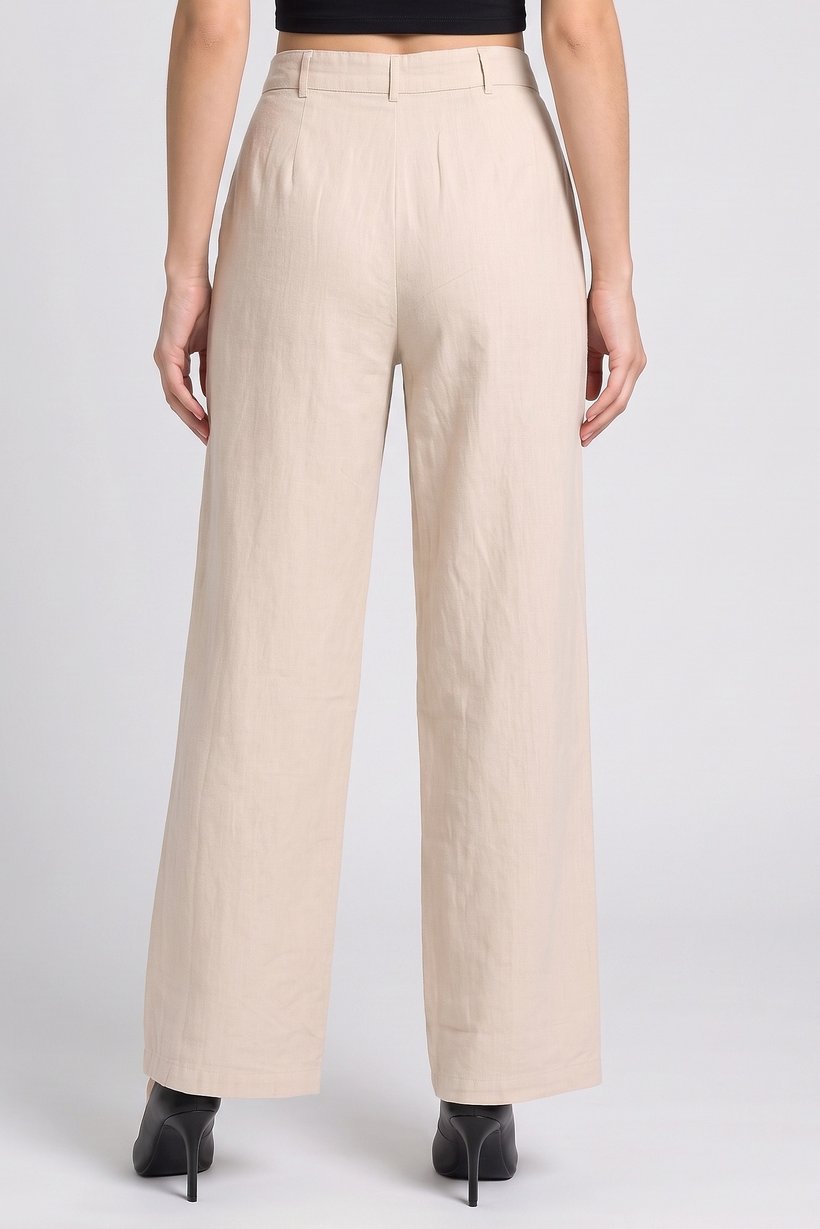 Women Regular Fit Solid Straight Leg Pants, Beige