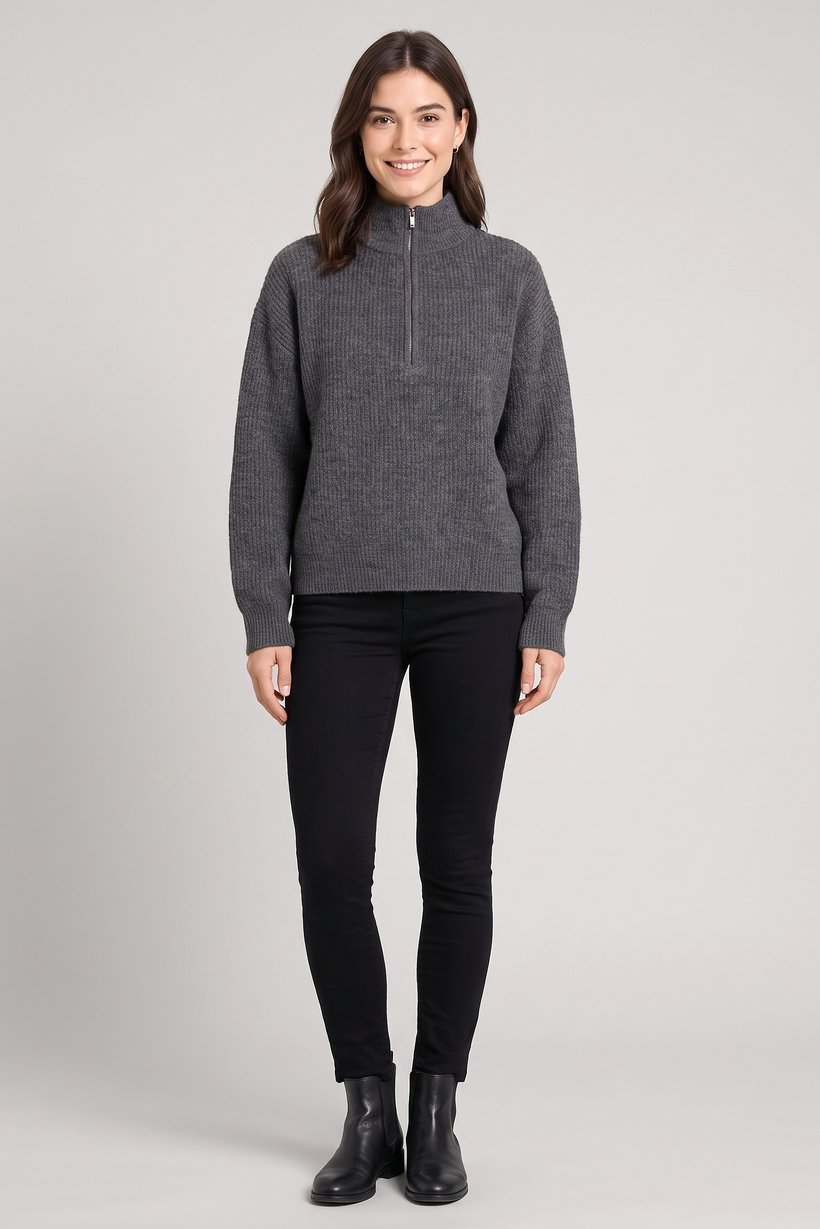 Women Knitted Long Sleeve Sweater, Grey