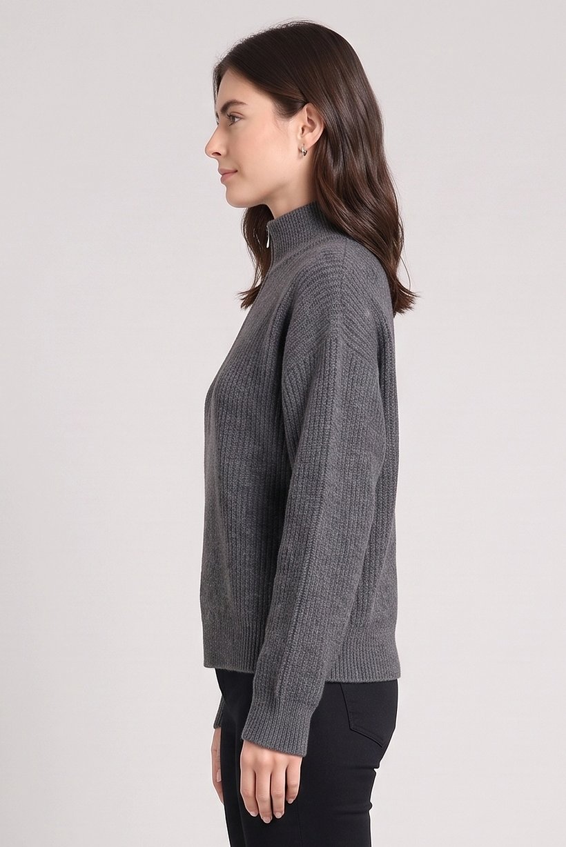 Women Knitted Long Sleeve Sweater, Grey