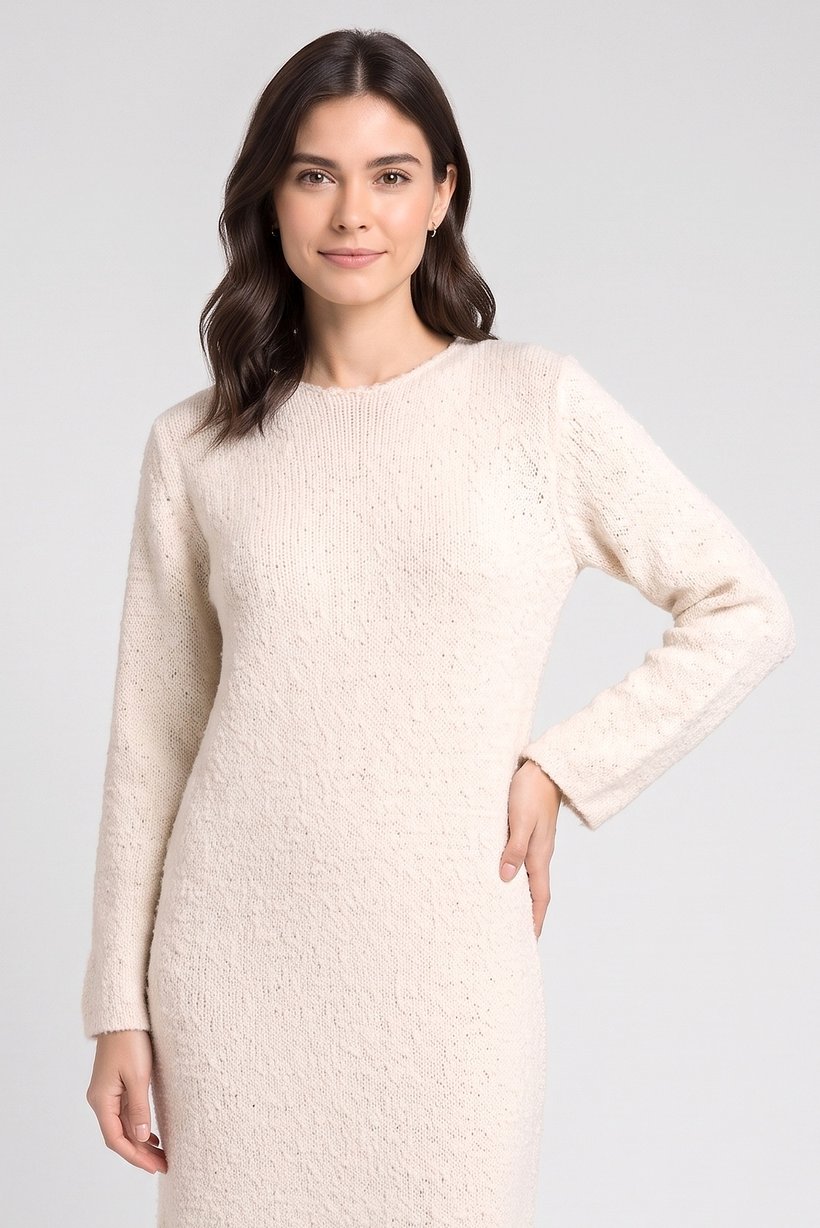 Women Textured Midi Dress, Cream