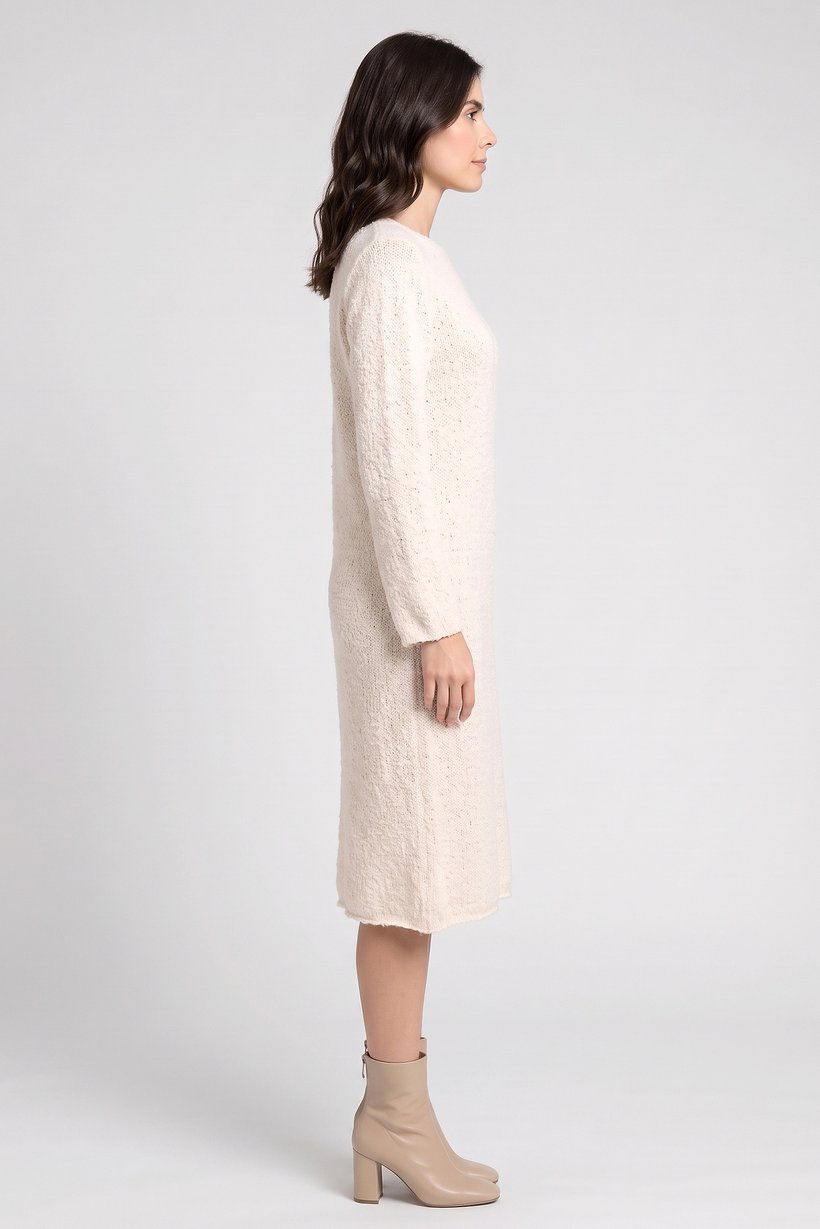 Women Textured Midi Dress, Cream