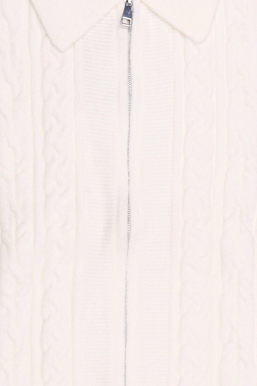 Women Spread Collar Cable Knit Cardigan, Off White