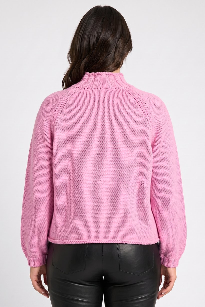 Women High Neck Crochet Sweater, Pink
