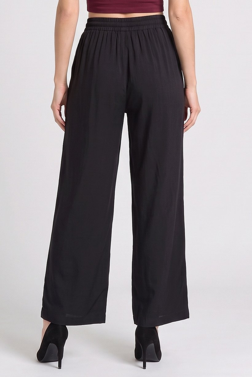 Women Regular Fit Solid Wide Leg Pants, Black