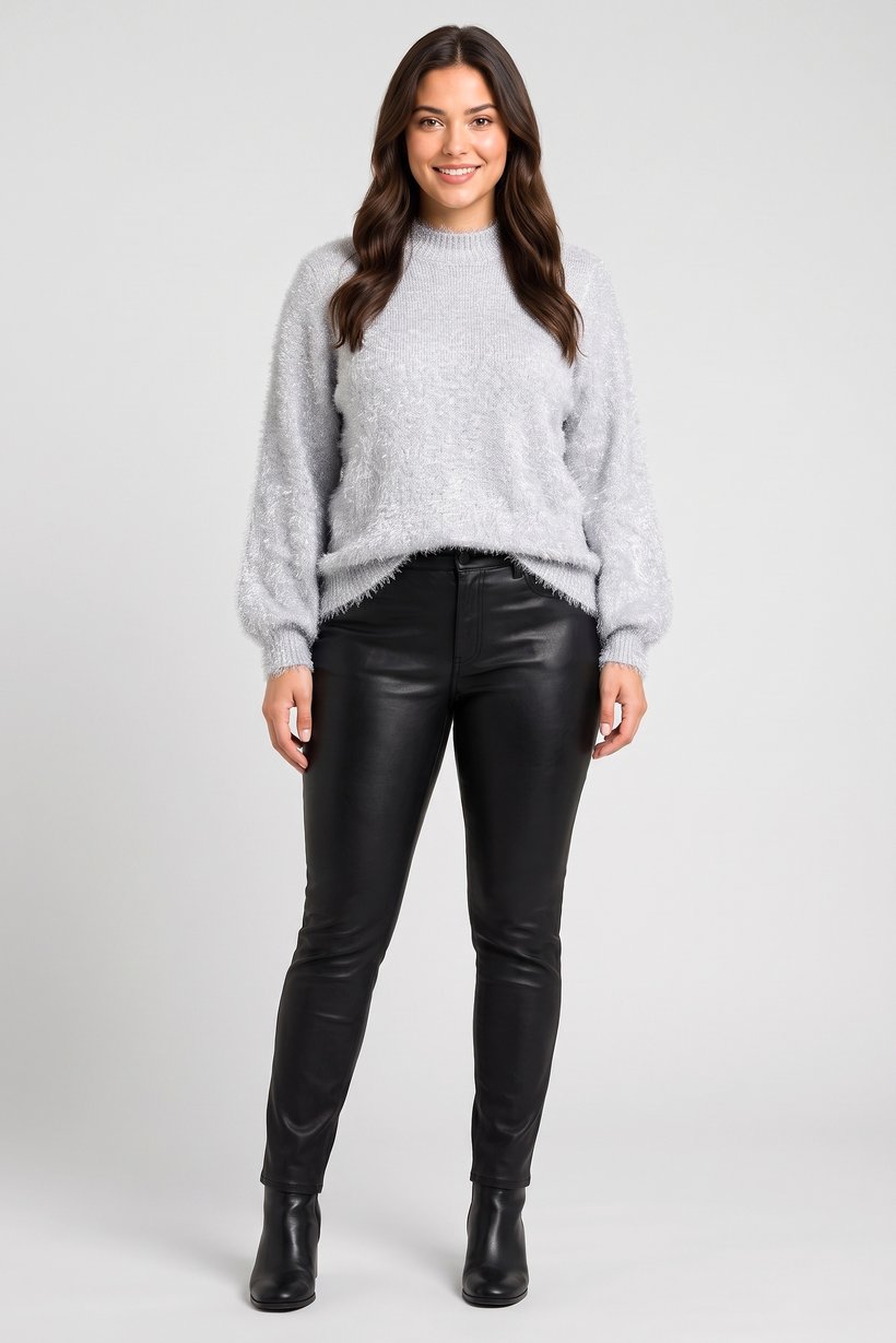 Women Round Neck Metallic Sweater, Silver