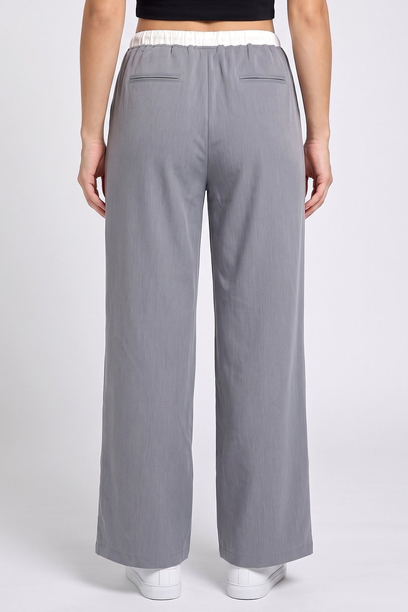 Women Regular Fit Solid Straight Leg Pants, Grey
