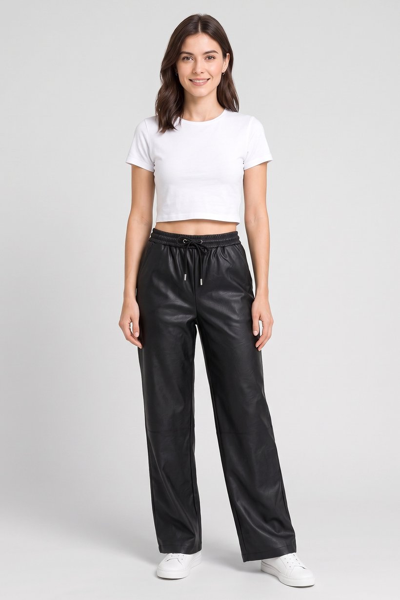 Women Regular Fit Solid Wide Leg Pants, Black
