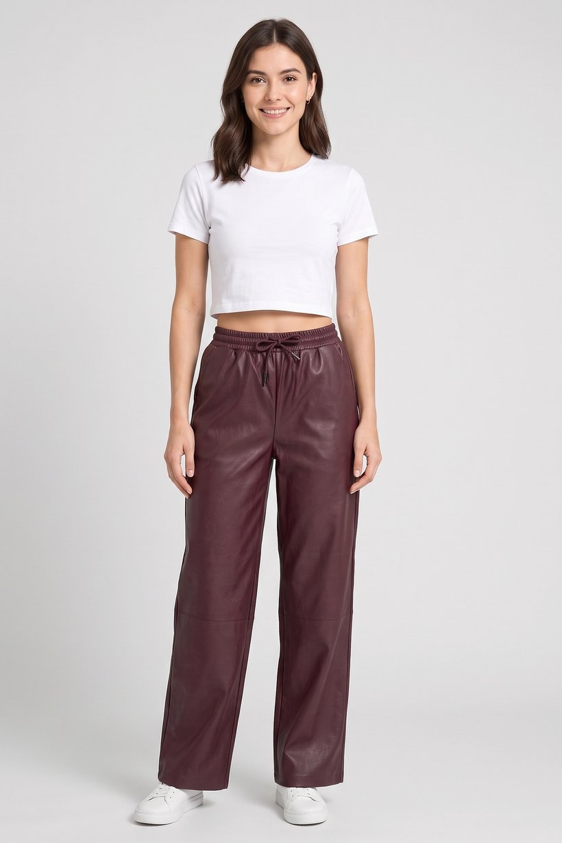 Women Regular Fit Solid Wide Leg Pants, Maroon