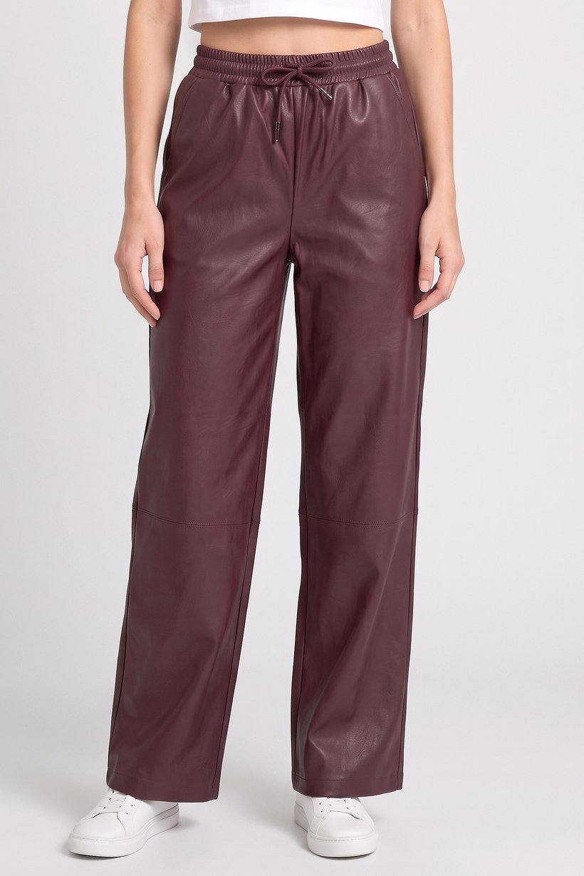 Women Regular Fit Solid Wide Leg Pants, Maroon