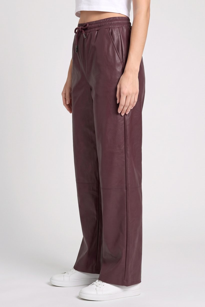 Women Regular Fit Solid Wide Leg Pants, Maroon