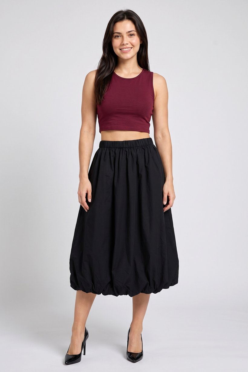Women Solid Midi Skirt, Black